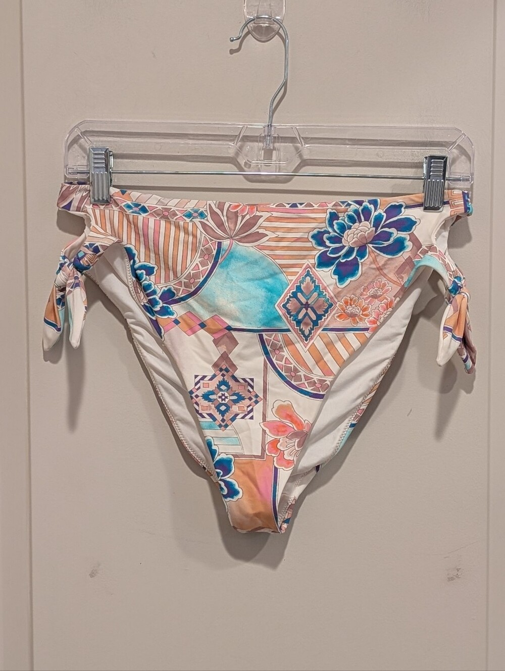 O'Neill Floral Tie-Side Bikini Bottoms - Aqua, Coral & Blue Size Large